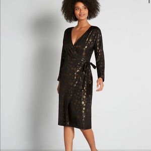 Holiday Ready!! ModCloth Golden Record Party Wrap Dress NWT Sz S